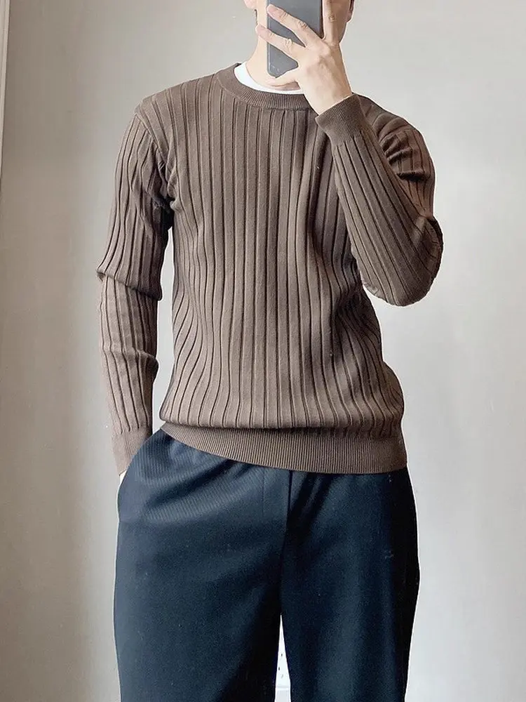 

Облегающий базовый трикотаж, мужская круглая футболка в тонкую полоску, удобная дышащая эластичная длинная светящаяся осенняя футболка...