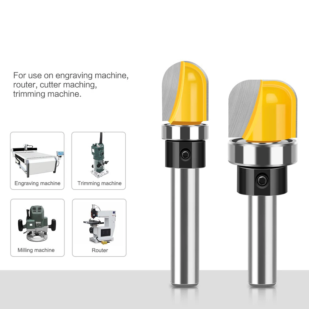 Set of 3 8mm Shank Router Bits with Round Nose Milling Cutter and Bearing for Woodworking Bowl and Tray Projects