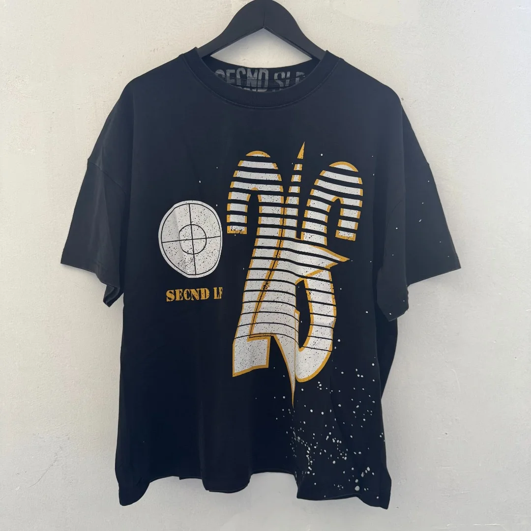 SECND SLF Striped star target splatter ink T Shirt Men Women Tee Tops T-Shirt