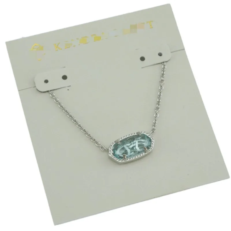 KS اتجاهات الموضة الأوروبية والأمريكية، قلادة قصيرة حلوة وجديدة وبسيطة، بيضاوية الشكل من العقيق الأزرق الفاتح والكريستال الجير