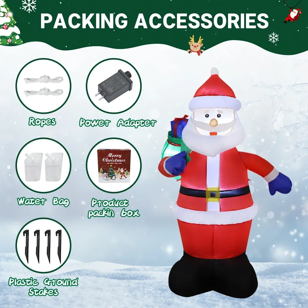 Papá Noel inflable de 1,2 M/3,9 pies con bolsa de regalo, luces LED, decoraciones para el hogar, juguetes, patio, suministros navideños, adornos para fiestas
