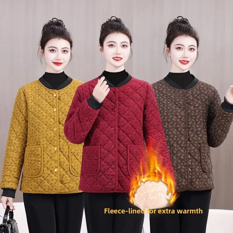 

Spring 2026 Thiened Fce Lined Cotton Jaet ort Sle Women's Baseball Coat Mom's Wardrobe ential New Arrival