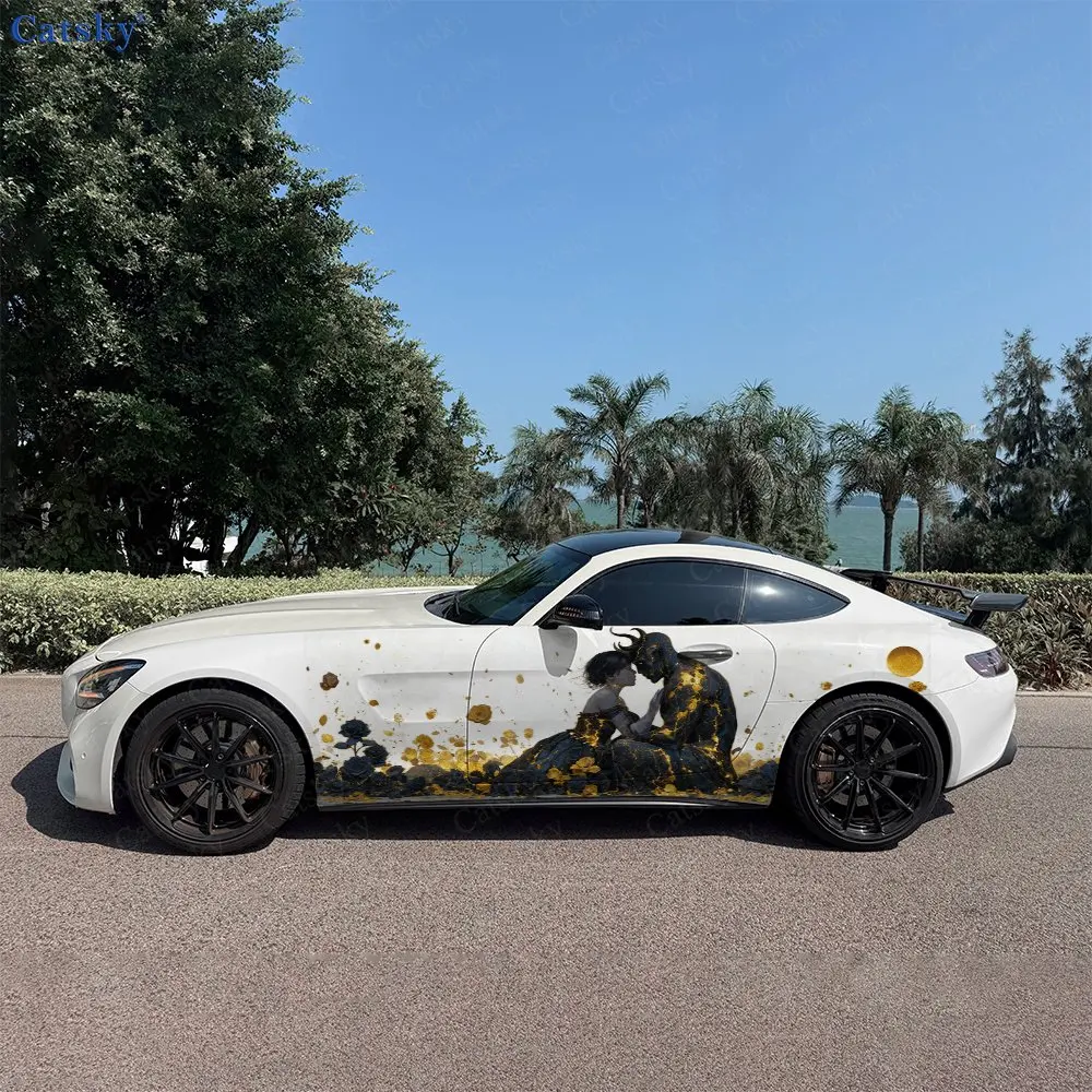 2pcs Dark Fantasy Guardian Embrace Car Side Wraps, Self-Adhesive PVC Waterproof & Scratch-Resistant Stickers, Car Accessory Gift