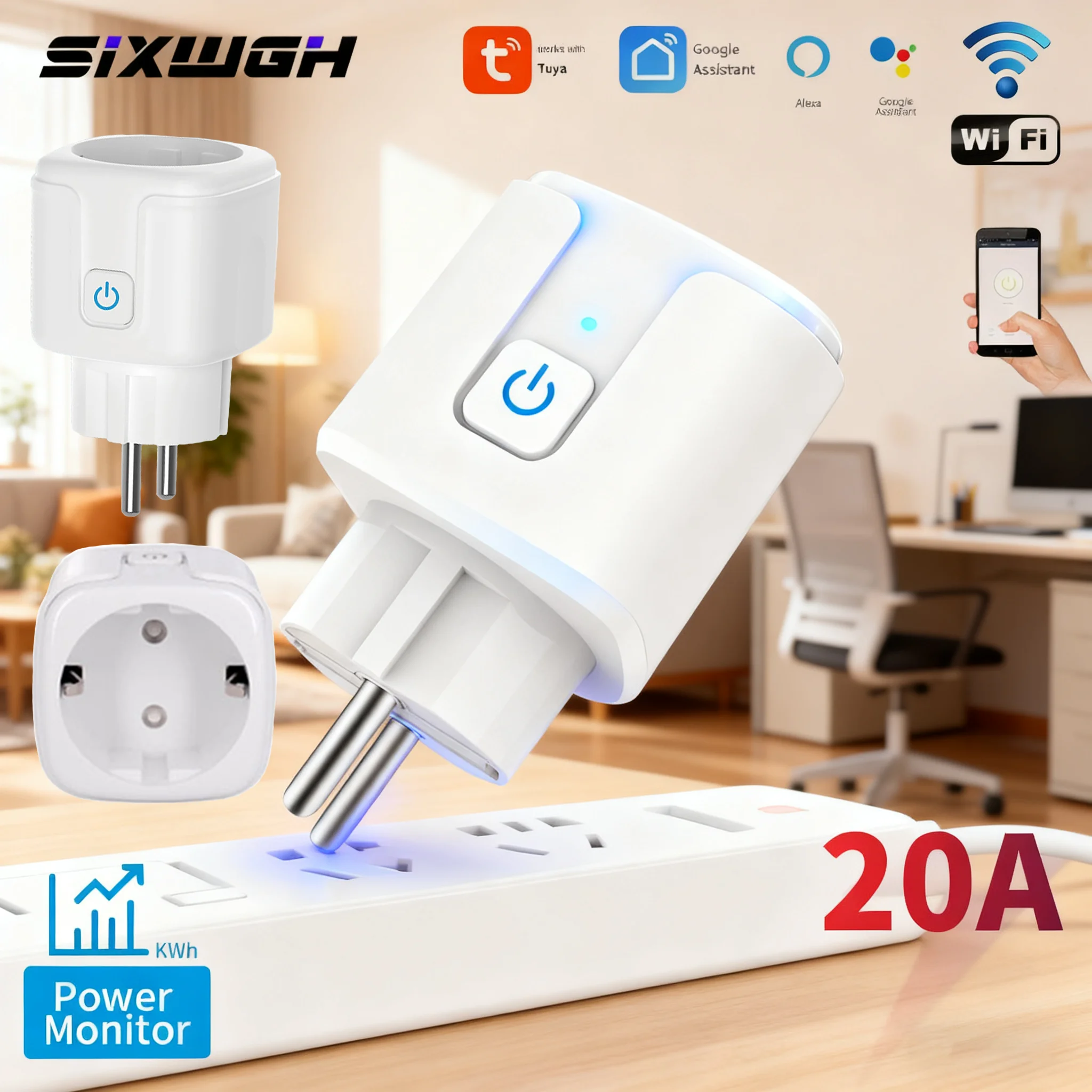 

SIXWGH Tuya ZigBee 20A Smart Plug Group Control Scene Automation High Power French Rotatable Design Multi-Device Synchronization