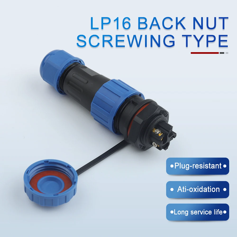 

LP/SP16 Back Nut Type IP68 Waterproof Connectors 2/3/4 Pin No Welding Screws Splicing Cable Plug Socket Panel Mount Junction Box