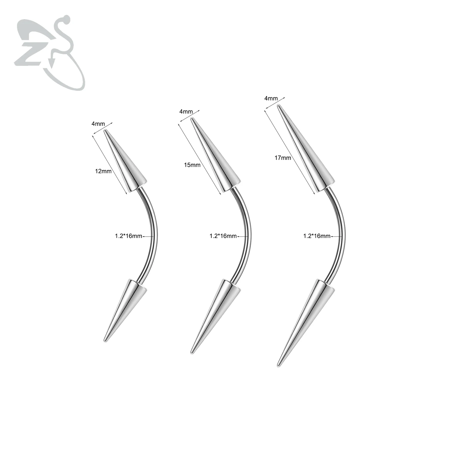 3Pcs Spike Bridge Piercing Stainless Steel Eyebrow Rings