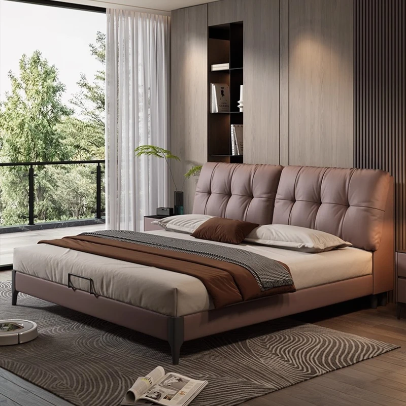 

Europian Leather Bed Wood Vintage Home Minimalist Upholstered Bed Queen Size Fancy Camas De Matrimonio Dormitorio Furnitures