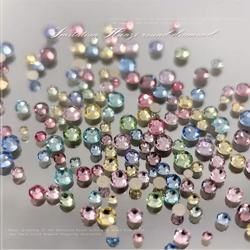100PCS Sparkle Glitter Colorful Mini Nail Crystal Diamonds Round Flat Bottom Nail Art Rhinestones Decoration Manicure Charms