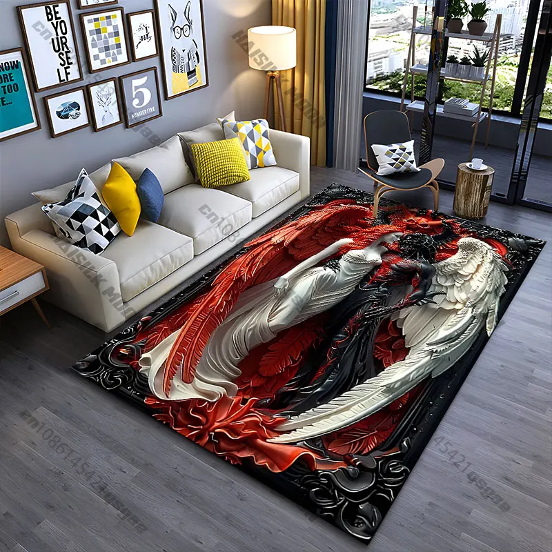 Duality love power angel demon carpet Yoga living room room decor children's crawling mat doormat area rug games mat