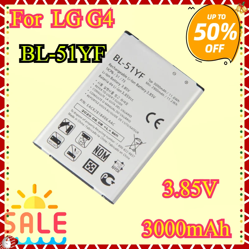 New High-quality Replacement Battery BL-51YF for LG G4 H818 H810 H815 VS999 F500 F500S F500K F500L Phone Batteries 3000mAh