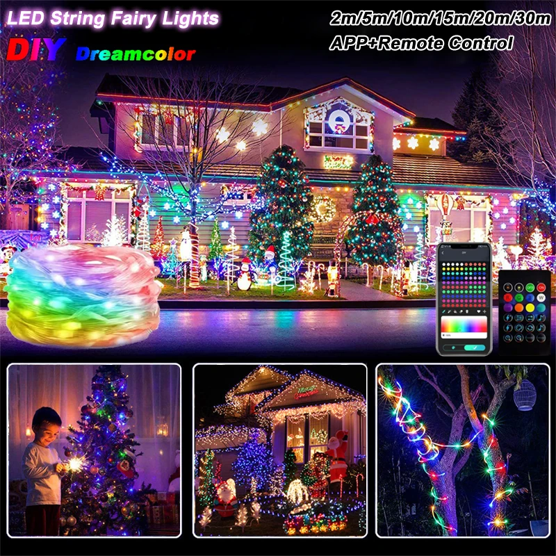 Smart LED String Lights APP Control 2-30M RGBIC Dreamcolor Fairy Light Festoon for Christmas Party Room Curtain Decor Garland