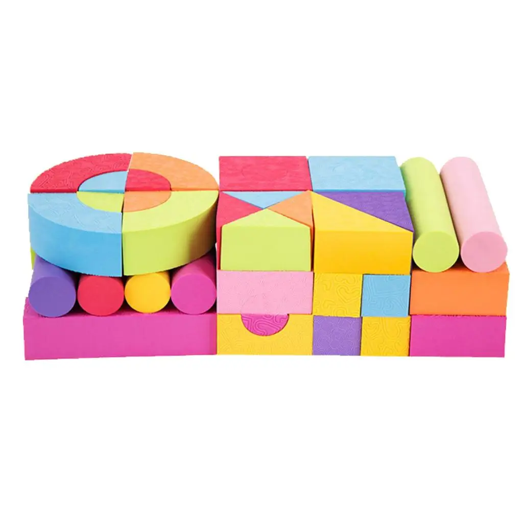 Baby Developmental Toys 50 Piece EVA Foam Geometric Building Blocks for Color and Shape Recognition