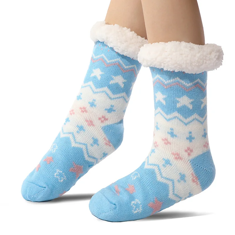 

Fuzzy Fluffy Sock Women Winter Christmas Gift Warm Plush Non slip Home Sleeping Soft Female Floor Thermal Slipper Sock Flamingo