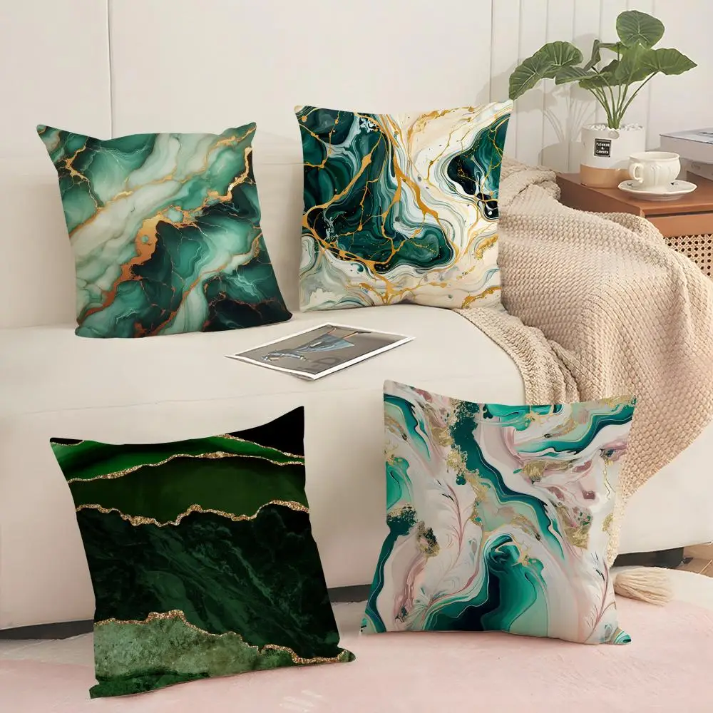 Green Gold Blush Marble  Cushion Cover Soft Short Plush Pillow Cover Smooth Cozy Texture Aesthetic Cushion Case Home Decor
