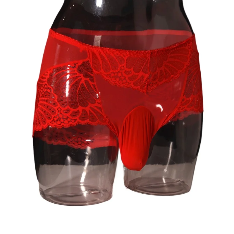 Men's Lace Underwear Ultra-Thin Transparent Large Size See-Through Panties Low Waist Underpants Crossdressing Sissy Lingerie