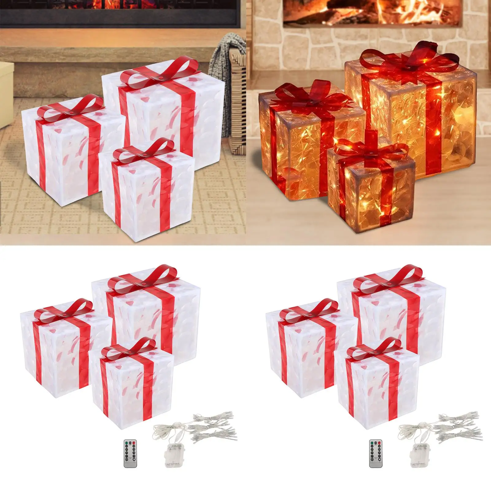 Christmas Lighted Gift Boxes LED Lighted Christmas Tree Present Boxes Decorative Ornaments for Shop Bedroom Xmas Yard Fireplace