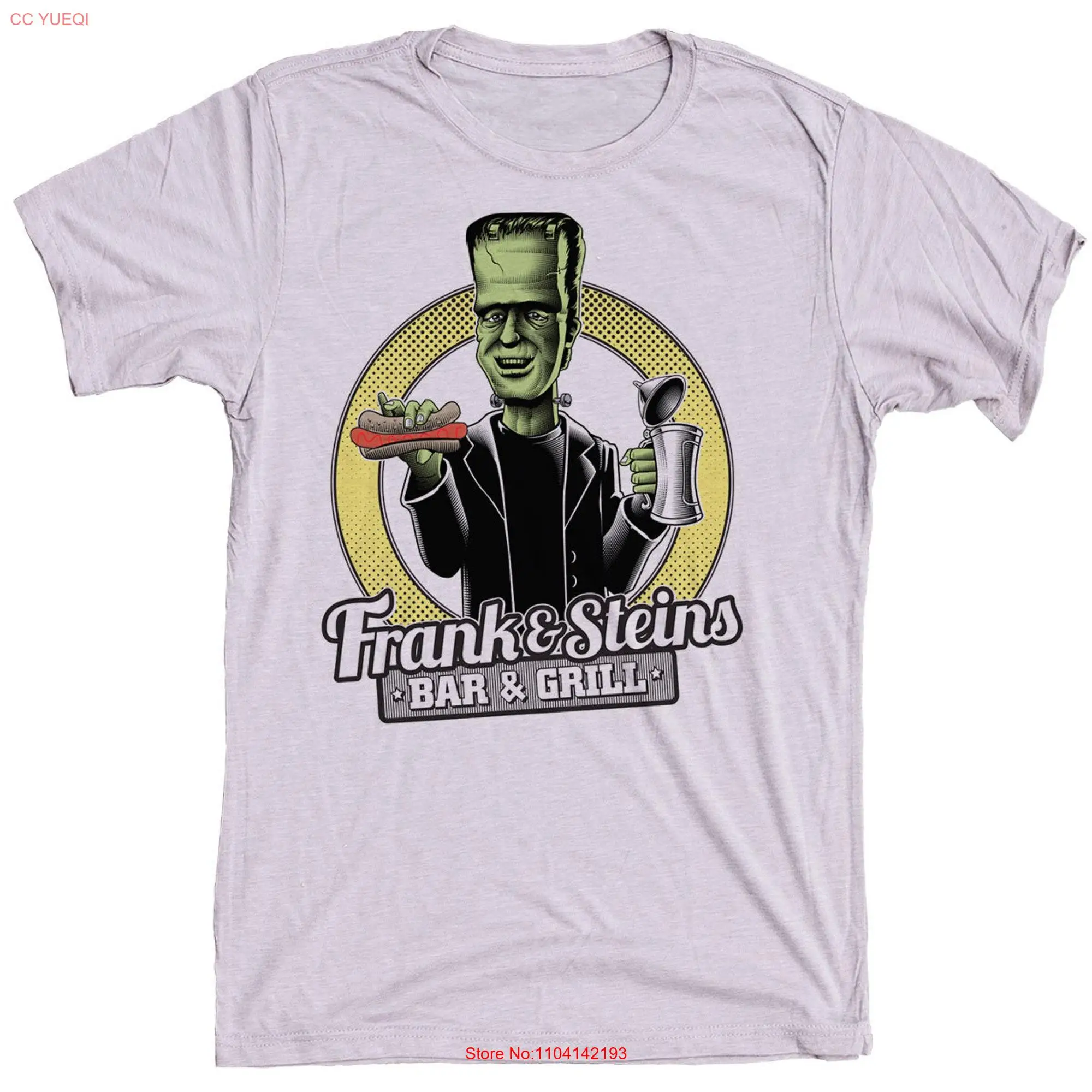 Men's Frankenstein T Shirt Beer and Hot dog Frank N Steins Bar Grill Mens long or short sleeves