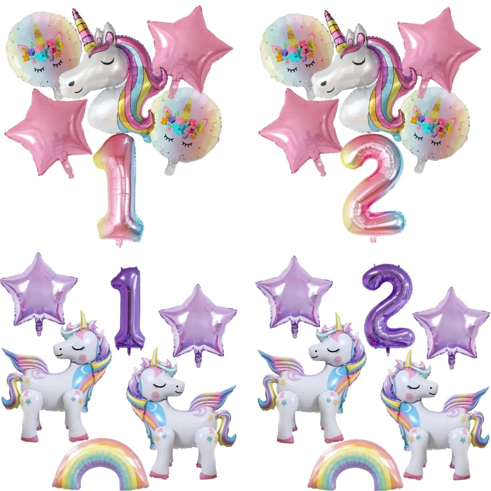 1 Set Regenbogen-Einhorn-Ballon Rosa und Lila Einhorn-Party-Dekoration Kindergeburtstag Partyzubehör Babyparty Kinderparty-Artikel