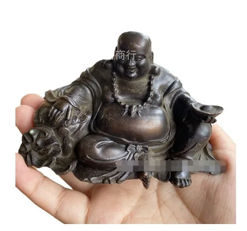 Bronze Maitreya Buddha statue with smiling mouth, alloy big belly Buddha smiling Buddha metal crafts, copper small ornaments Bud