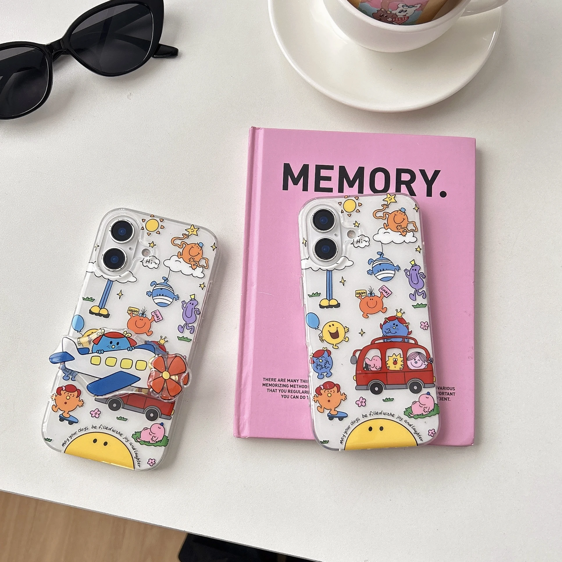 

Happy World Cute Cartoon Soft TPU Phone Case For iPhone 16 Pro Max 15Pro 14 13 Max Shockproof Back Cover Shell Skin with Holder