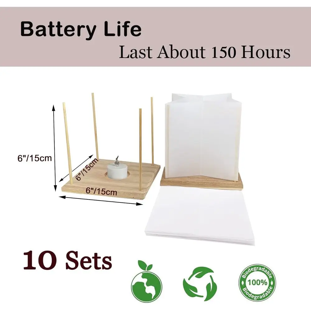 Pacote com 10 Lanternas Flutuantes em Forma de Estrela de 6 Polegadas com Base de Madeira à Prova d'Água, Decoração com Lanternas de Papel e Vela LED