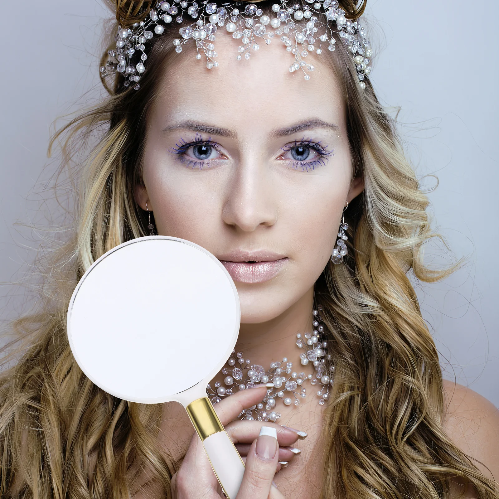 

Baluue 1pc Round Makeup Mirror Handheld Vanity Dresser Pocket Mirror for Women White