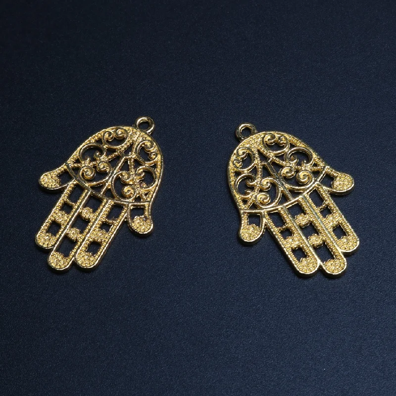 10pcs Gold Plated Hollow Palm Charm Pendant DIY Earrings Bracelet Jewelry Crafts Metal Accessories 33*23mm P434