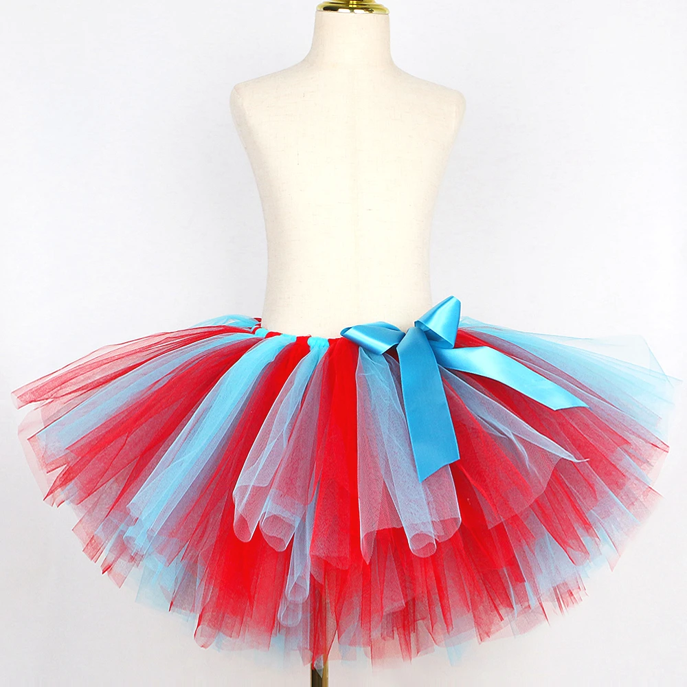 Red Turquoise Thing 1 Thing 2 Tutu Skirt for Girls Dr Seuss Costumes Party Outfit for Kids Toddler Photo Shoot Fluffy Skirts Set