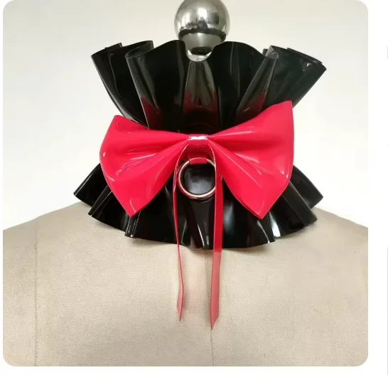 Горячее колье из натурального латекса, милое колье в стиле Лолиты с рюшами и бантом, металлический круг, воротник горничной, Сисси, косплей, комод, униформа, аксессуары