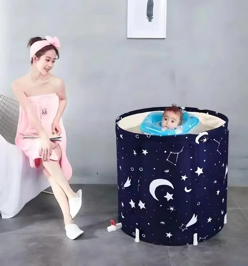 Faltbare Badewanne für Erwachsene, Verdickte Isolierte Haushaltsbadewanne, Tragbarer Runder Vergrößerter Badeeimer, Faltbarer Badezimmer-SPA-Eimer
