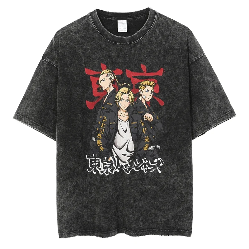 

Japanese Anime Graphic Print Tshirt Summer Men Streetwear T-shirt Fashion Oversize Tee Vintage Washed Short Sleeve T Shirt