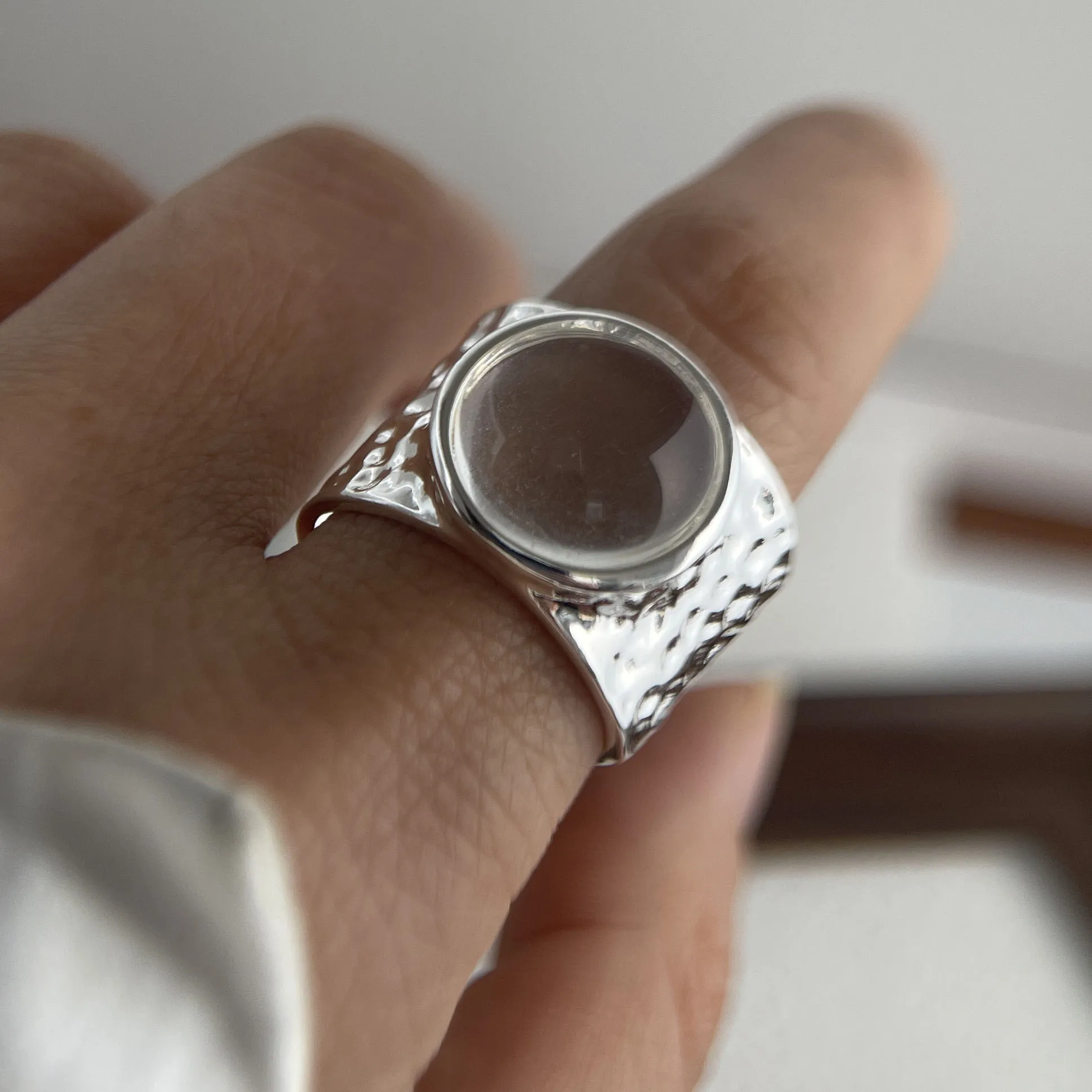 خواتم من الفضة الإسترليني عيار 925 للنساء والرجال خاتم مفتوح بحجر كبير عتيق واسع كهدية لحفلات أعياد الميلاد