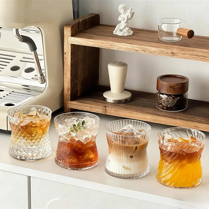 

Кофейная чашка в форме воронки, полосатая стеклянная чашка для похудения талии, американская чашка для латте с подставкой, капельные кофейные чашки, чашки для холодных напитков, сока