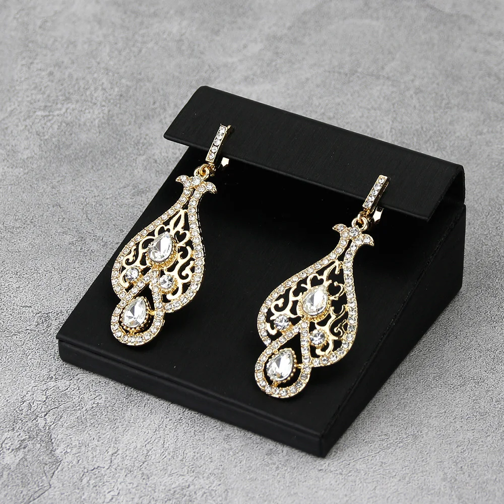 Sunspicems Chic 18k Gold Color Algeria Morocco Drop Earring For Women French Hook Crystal Earring Turkey Flower Bride Jewelry