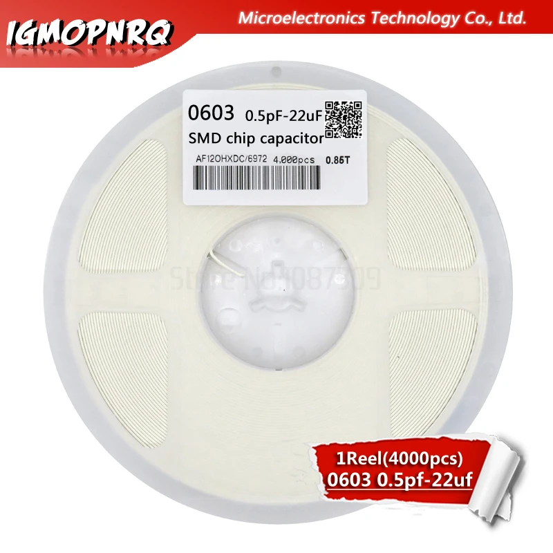 1 rolka 4000 szt. 0603 50V SMD grubej folii IGMOPNRQ Chip wielowarstwowy kondensator ceramiczny 0,5pf-22uF 10NF 100NF 1UF 2.2UF 4.7UF 10UF