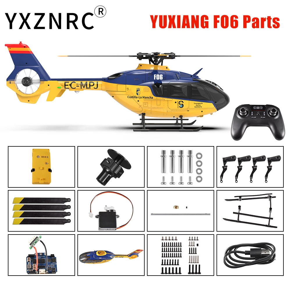 YUXIANG F06 EC135 RC Helicopter All Spare Parts Fuselage Shell Rotor Battery Remote Control Paddle Blade Motor ESC Servo