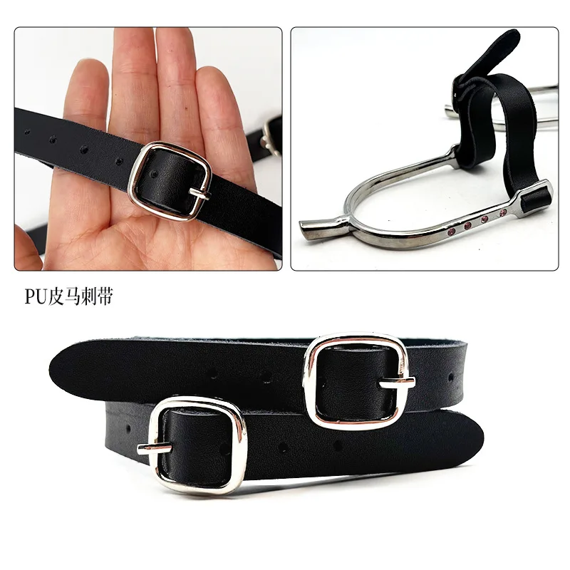Knight Gear Set with Crystal Spur PU Leather, Adjustable Equestrian Supplies, Non-slip