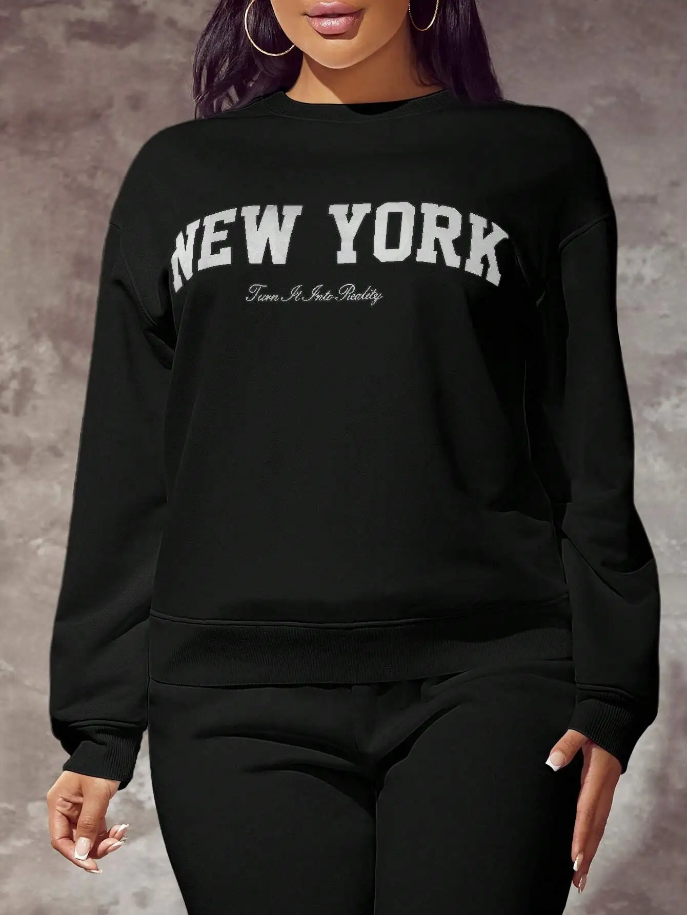 

New York Graphic Drop Shoulder Sweatshirt, Long Sleeve Pullover for Fall Winter