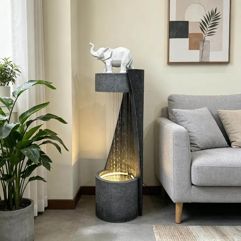 Indoor Recirculating Water Feature Resin Fountain Floor Standing Wealth Ornament Light Luxury Decor Living Room Lounge