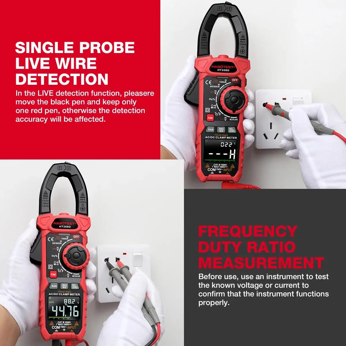HABOTEST HT208A/D Zangenmessgerät 1000 A 1000 V AC DC True RMS Digitales Zangenmessgerät Amperimetrica Kapazität Temperatur Ohm Hz Tester – Detail 10