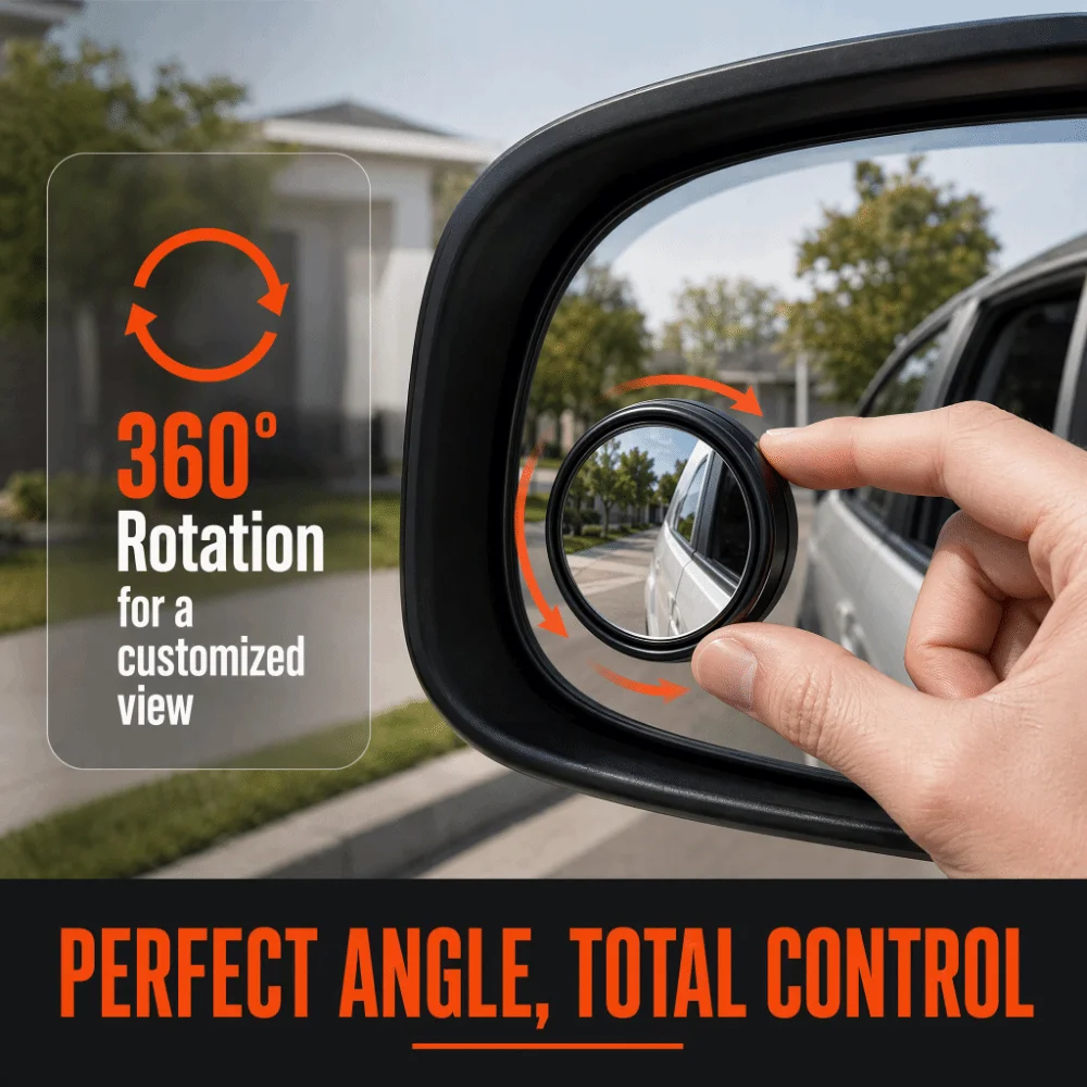 2PCS Safe Drive Glass Blind Spot Mirror Adjustable Convenient Round Rearview Aux Mirror Black Distance View Lens Rear Wheel View