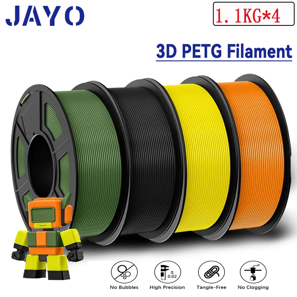 

JAYO 4Rolls 3D PETG/PETG Transparent Filament 1.75mm Filament For Bambu FDM 3D Printer PETG Neatly Wound 3D Printing Material