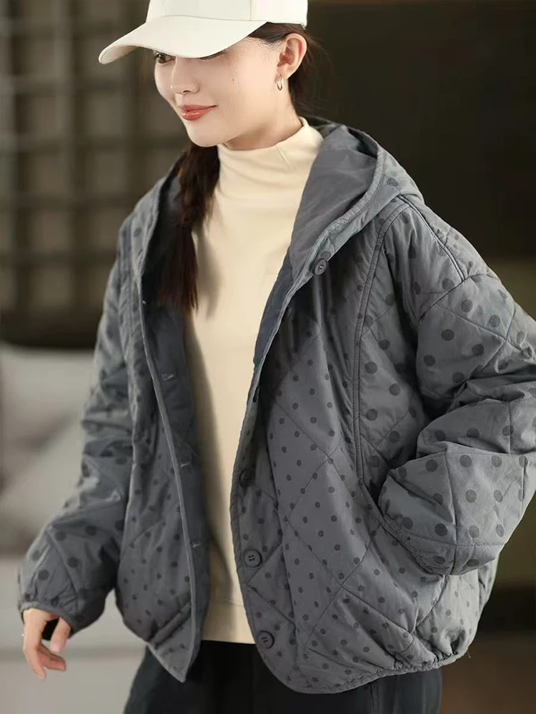 Amax LuluE Bohemia Wintermäntel Damenmode gepunktete gepolsterte Jacken Damen mit Kapuze lässig übergroße warme Parkas klassische Oberbekleidung