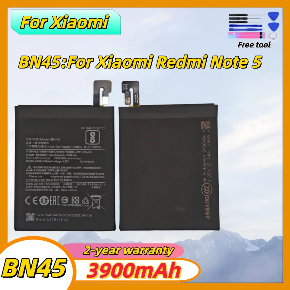 

2026 Years Battery BN45 For Xiaomi Redmi Note 5 Note5 4000mAh Mobile Phone Battery In Stock Fast Shipping +Tools