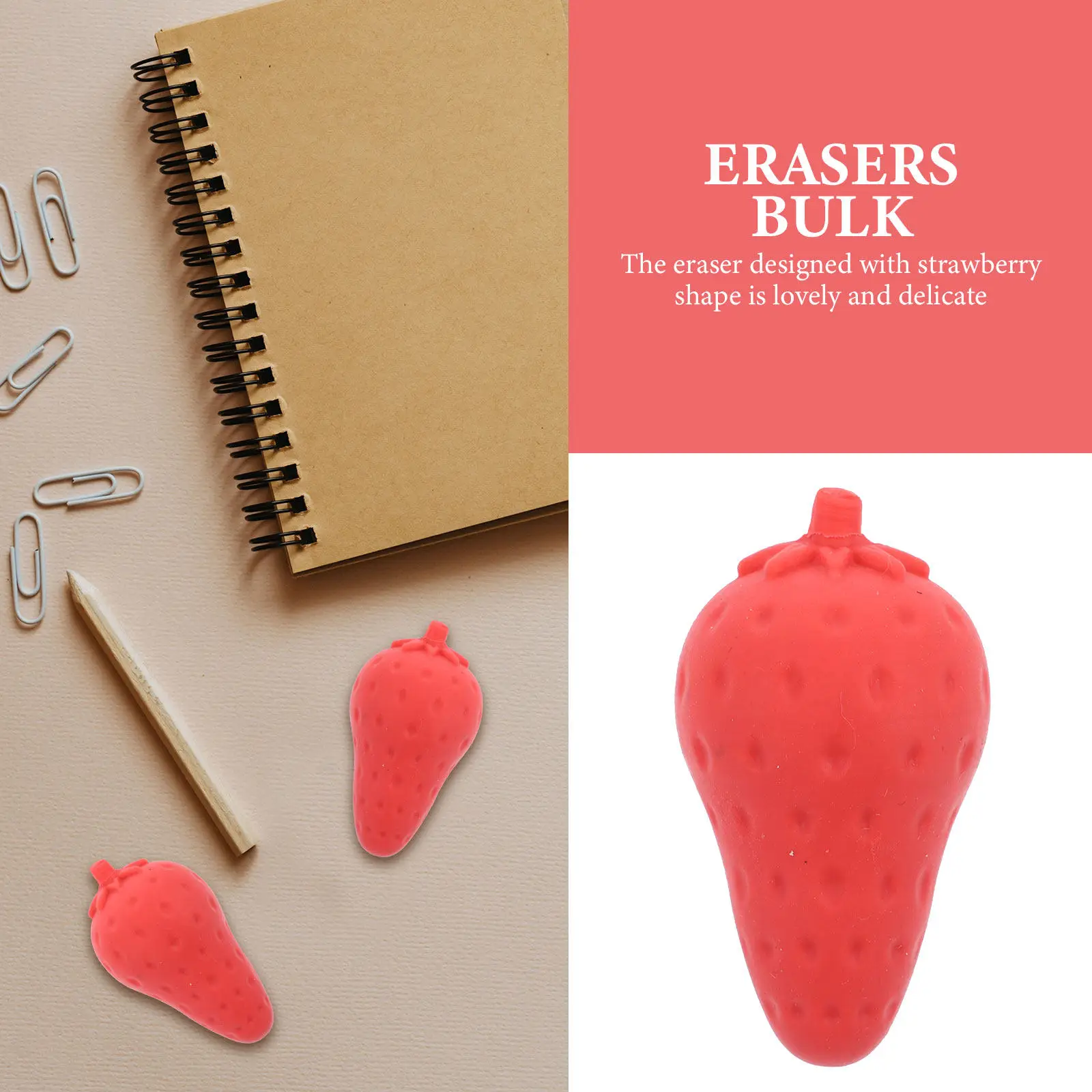20Pcs Art Erasers for Strawberry Shaped Creative Erasers for Drawing Writing Smudge Free Clean Books Test Paper Party