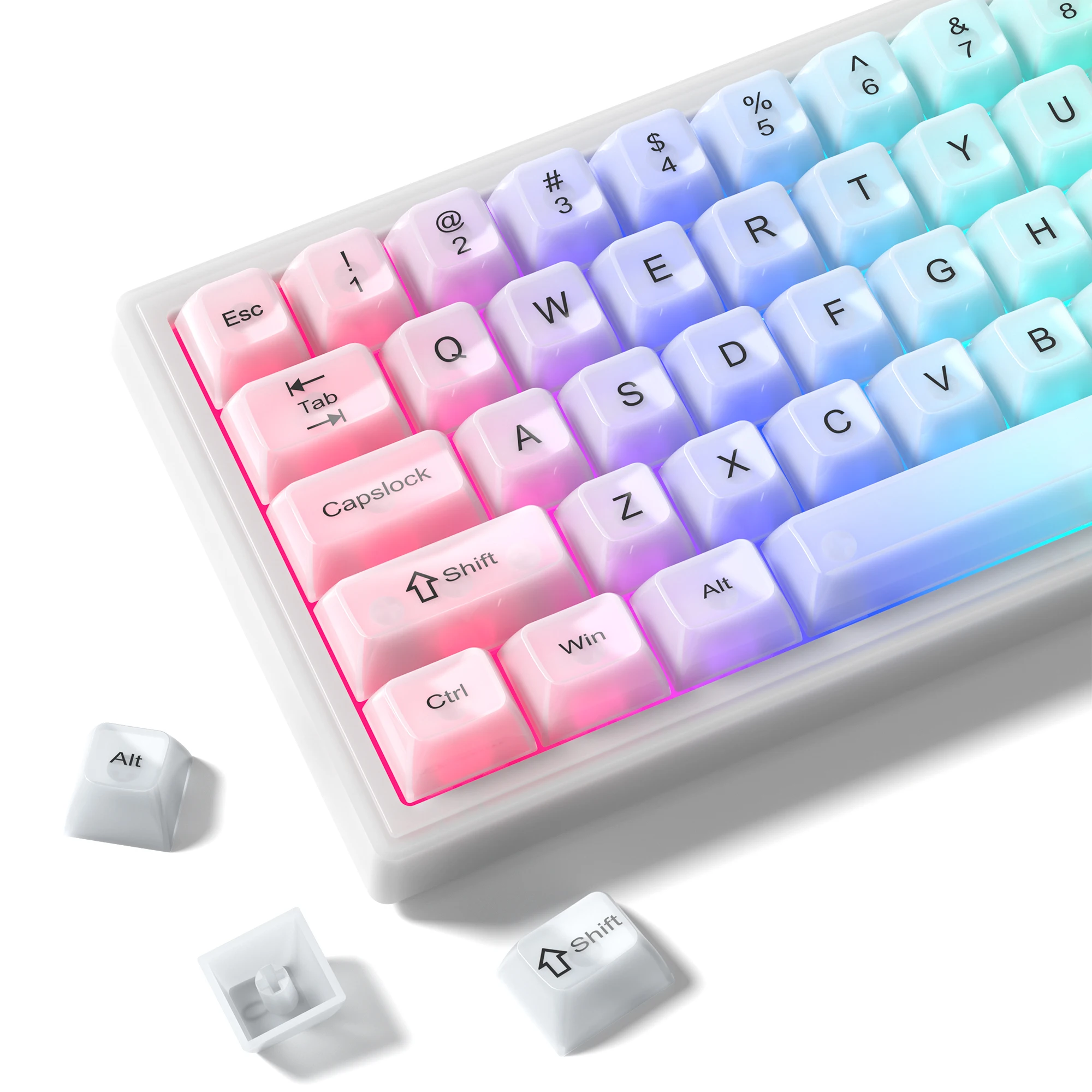 

Foggy White Semi-transparent PC Keycaps UV-printed Keycap RGB Backlit Keycap 115 Key MDA Profile for Cherry MX Switches Keyboard