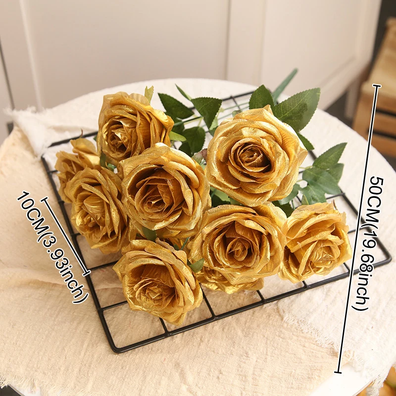 الذهبي الفضة زهرة اصطناعية ، DIY بها بنفسك مواد ترتيب الزهور الزفاف ، باقة الزفاف الحرير ، صور الدعامة ، ديكور المنزل ، 10 1 رؤساء