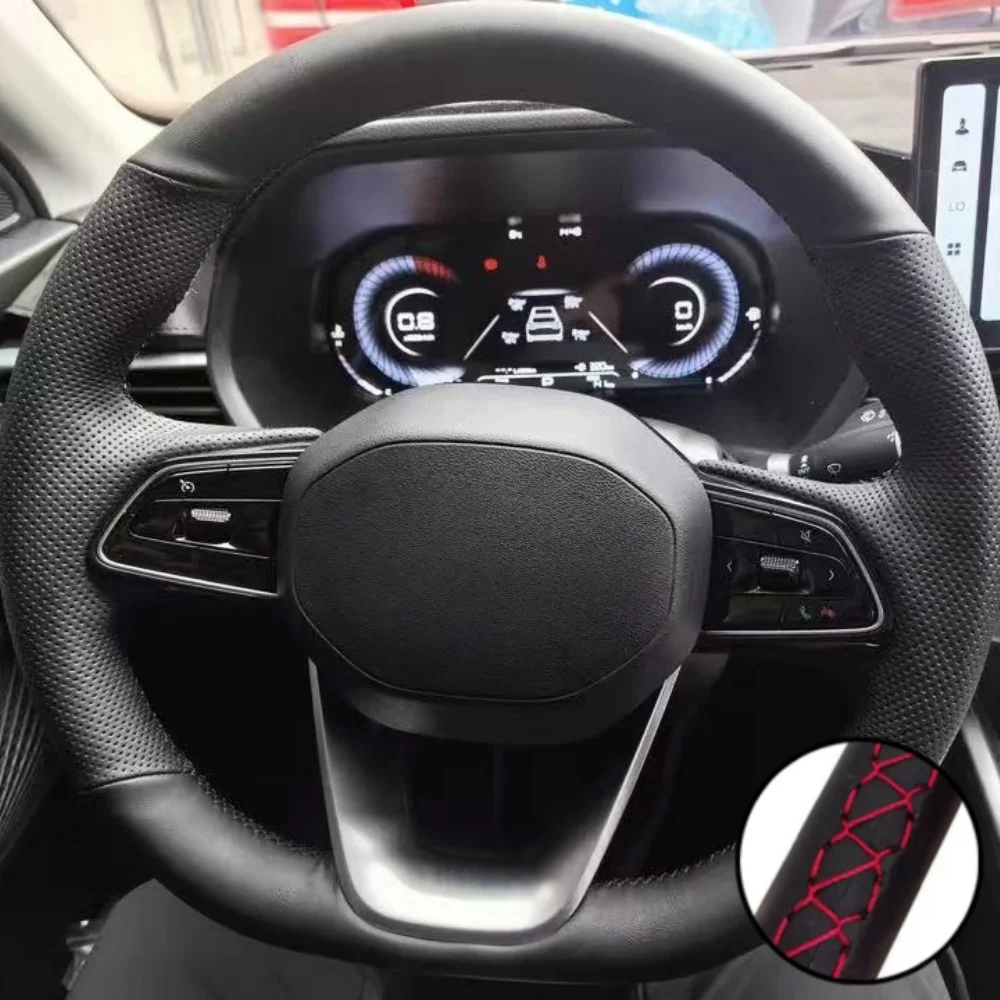 

Braid Car Steering Wheel Cover Wrap Hand Sewing Microfiber Leather For Geely Monjaro 2021-2024 Automotive Interior Accessories