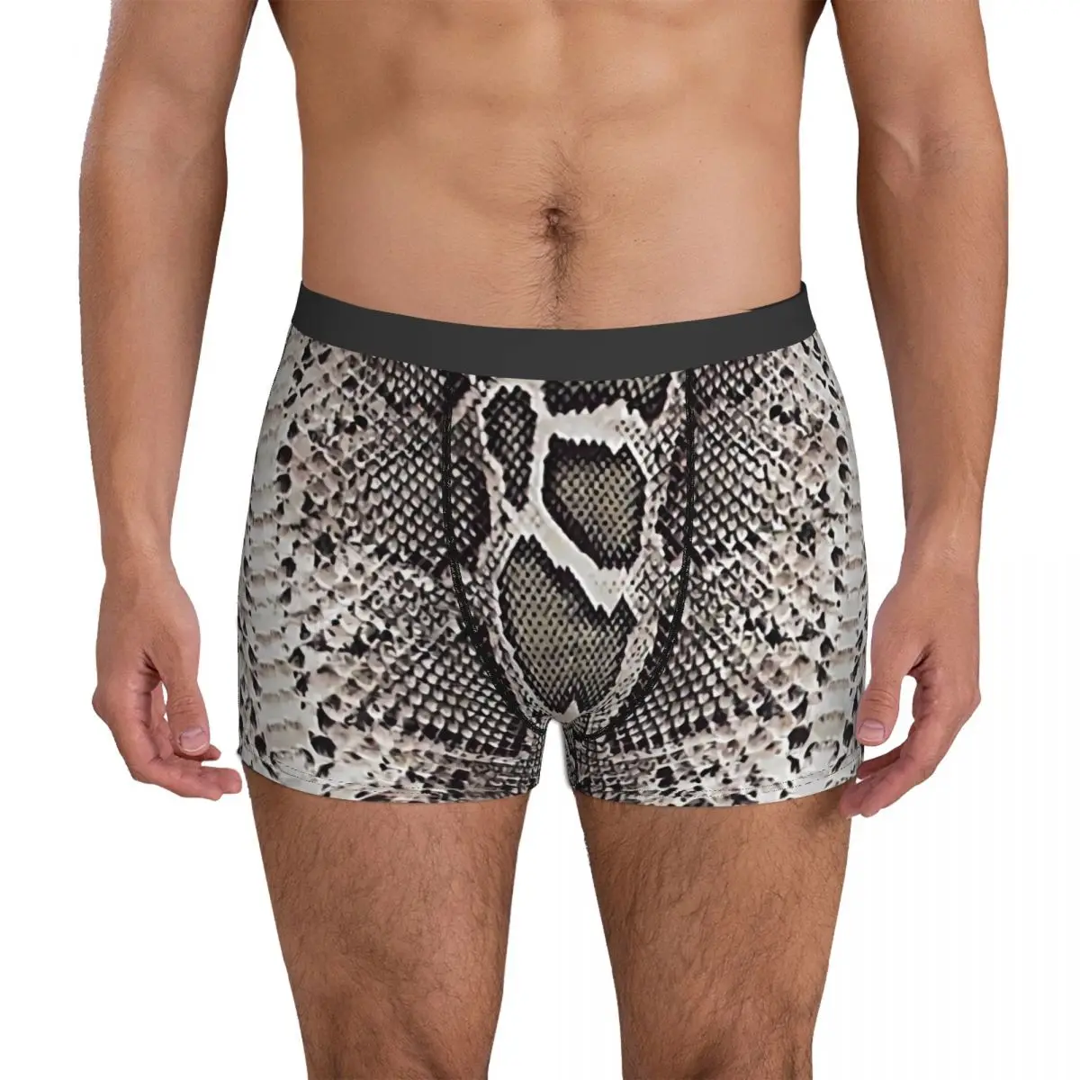 Faux Snakeskin Underwear Vintage Print Breathable Panties Printing Boxer Brief 3D Pouch Men Plus Size Boxer Shorts