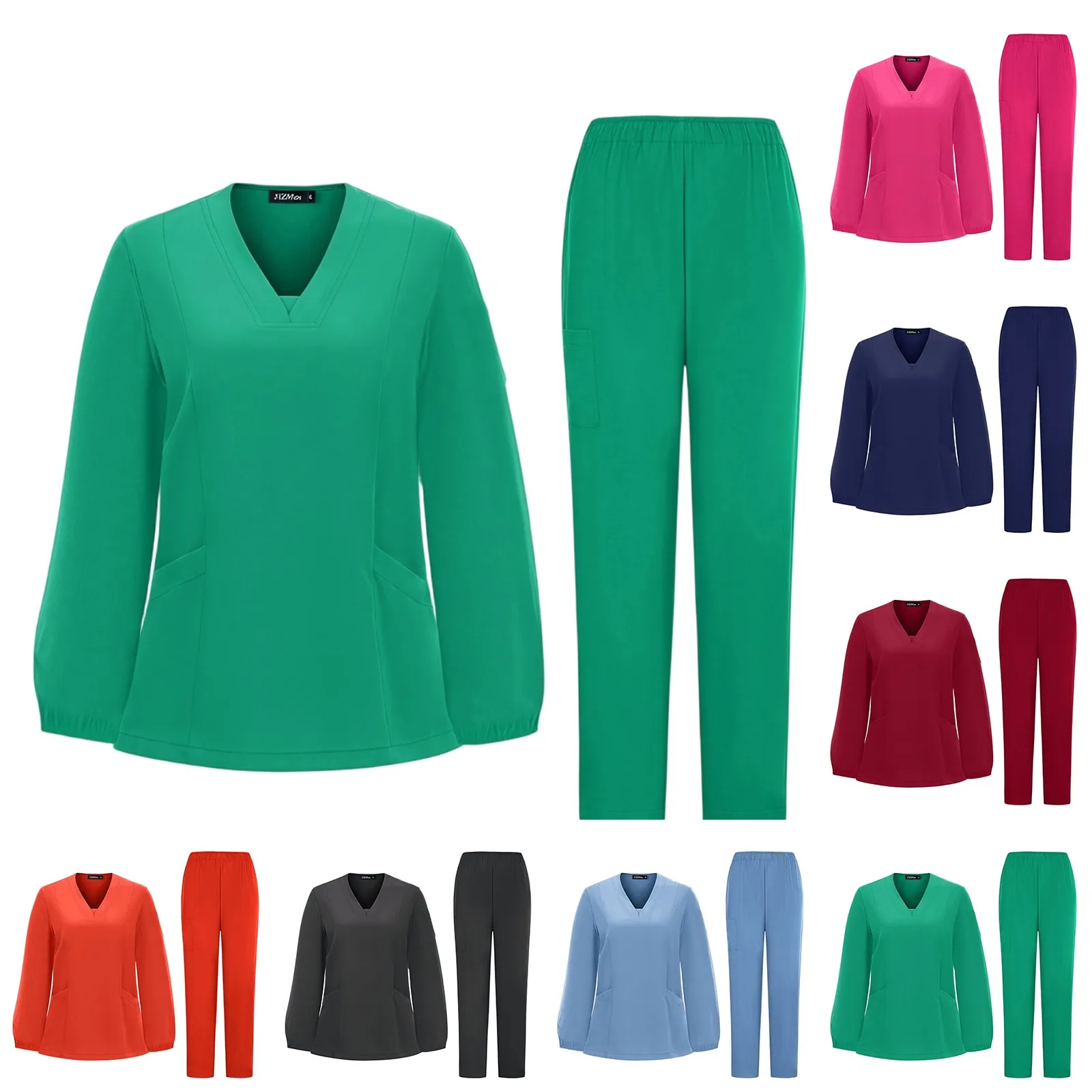 여성용 루즈핏 캐주얼 편안한 의료용 유니폼 스크럽 의복 단색 간호사 치과 수술복 작업복 세트